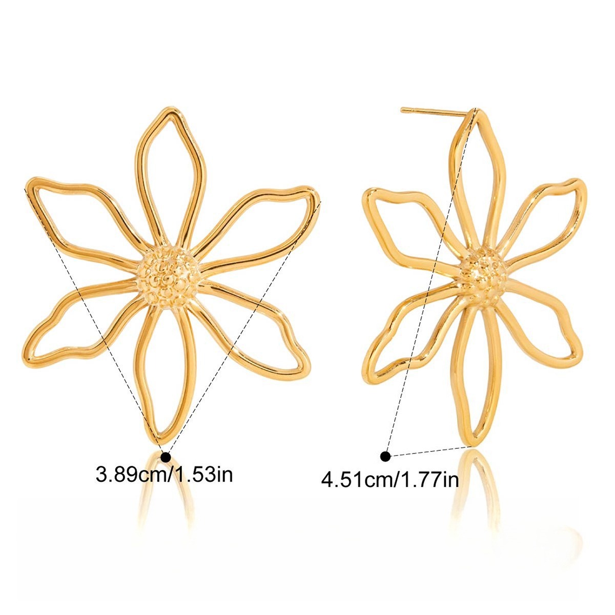 18K gold wire flower stud earrings - Image 2