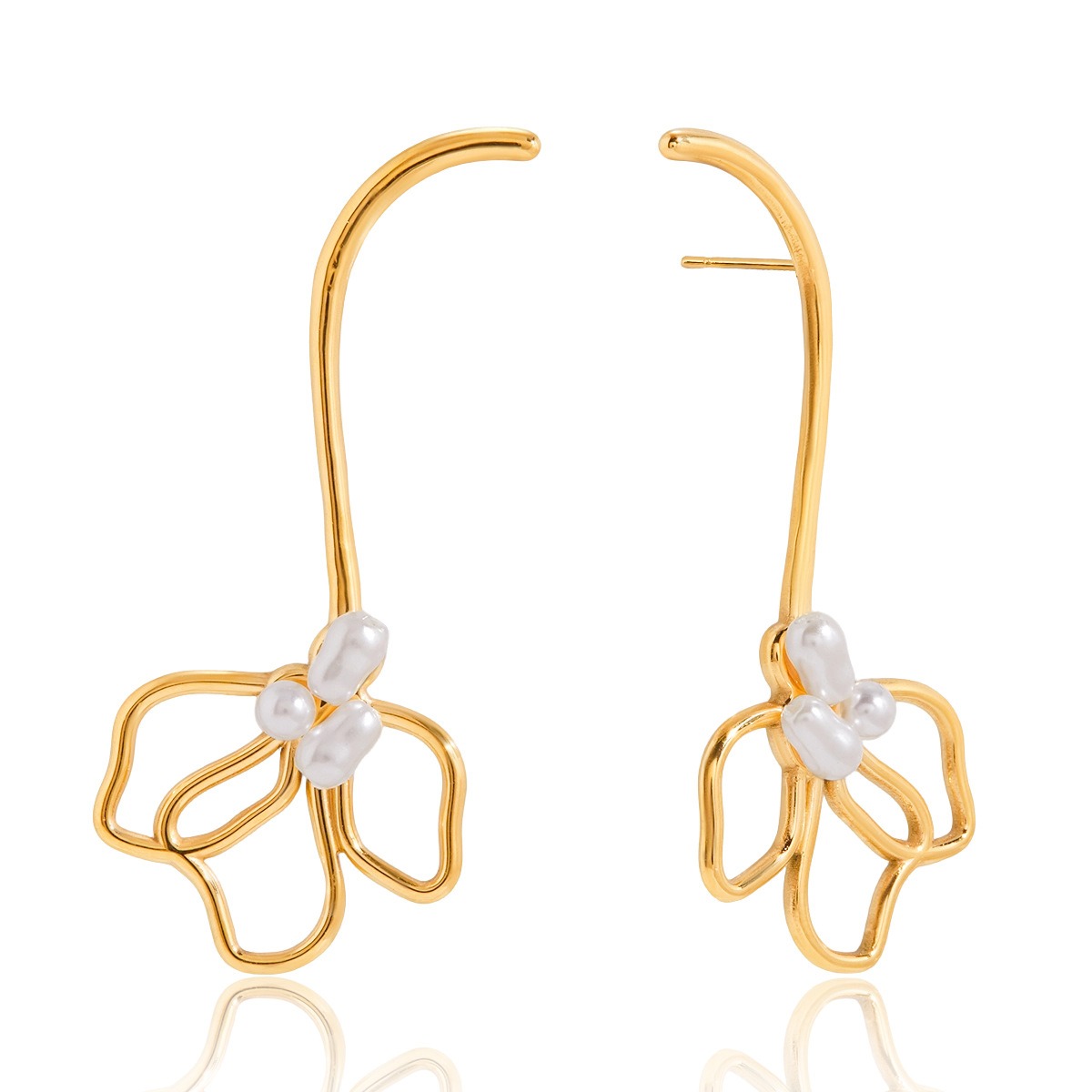 18K gold lightweight luxury high-end flower and pearl stud earrings