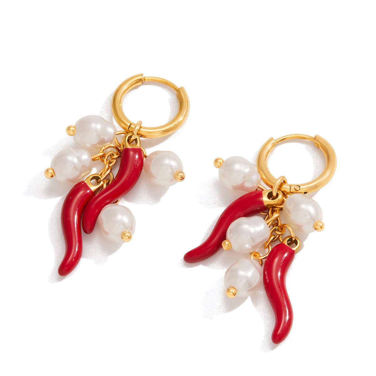 18K gold lightweight luxury and high-end chili pepper and pearl earrings