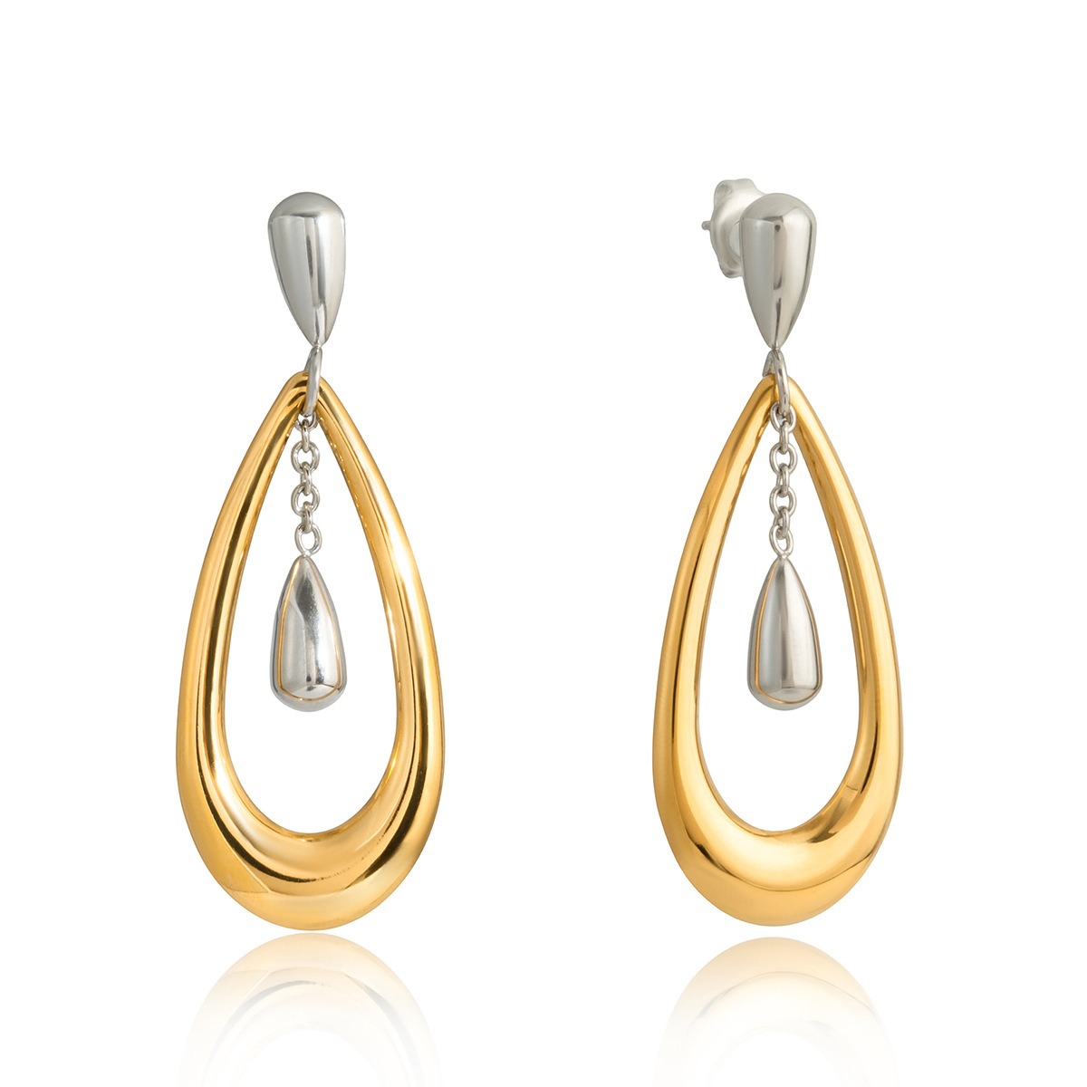 18K gold teardrop-shaped two-tone earrings