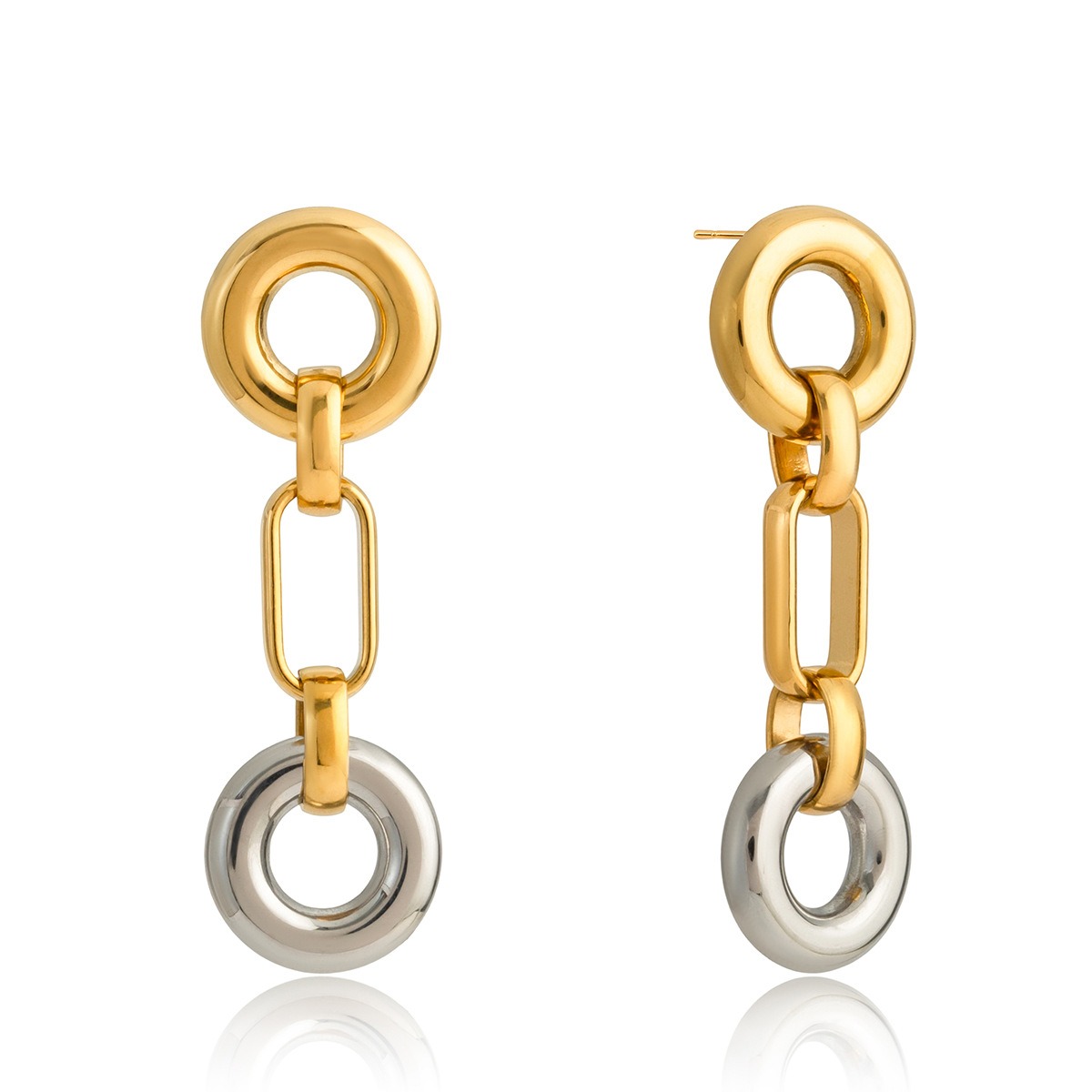 18K gold hoop earrings, a luxurious and sophisticated pair of stud earrings.