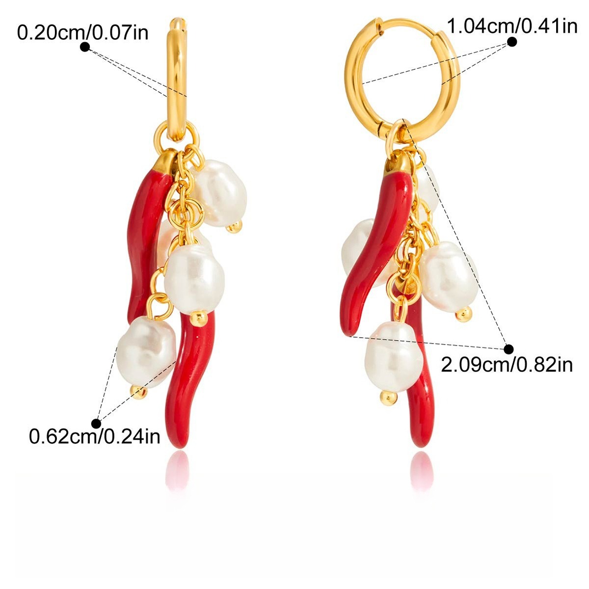 18K gold lightweight luxury and high-end chili pepper and pearl earrings - Image 5