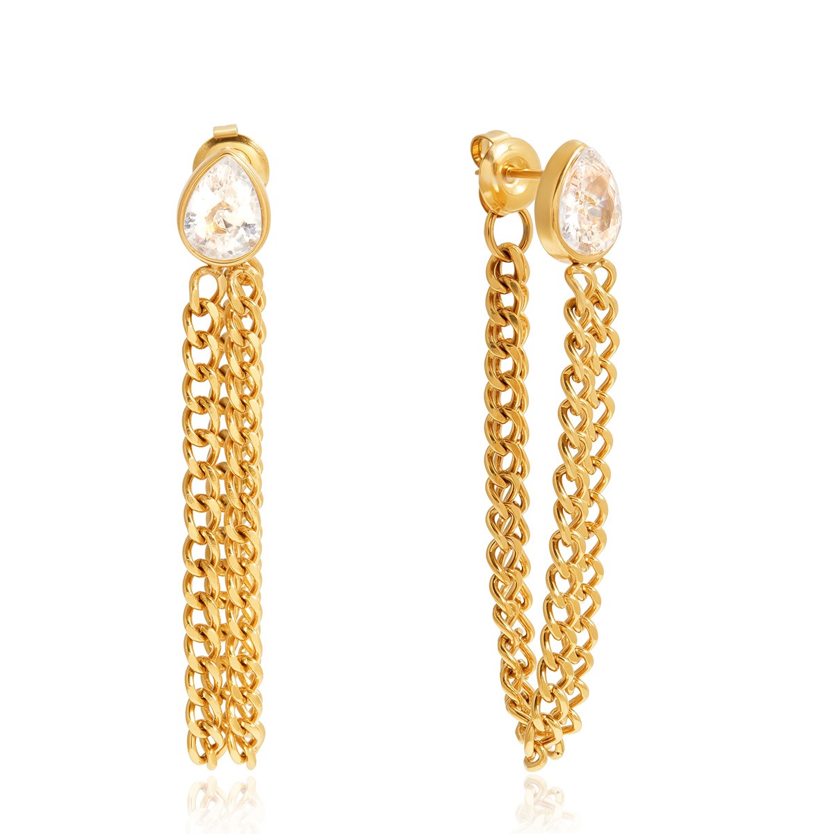 Chain tassel titanium steel zircon earrings