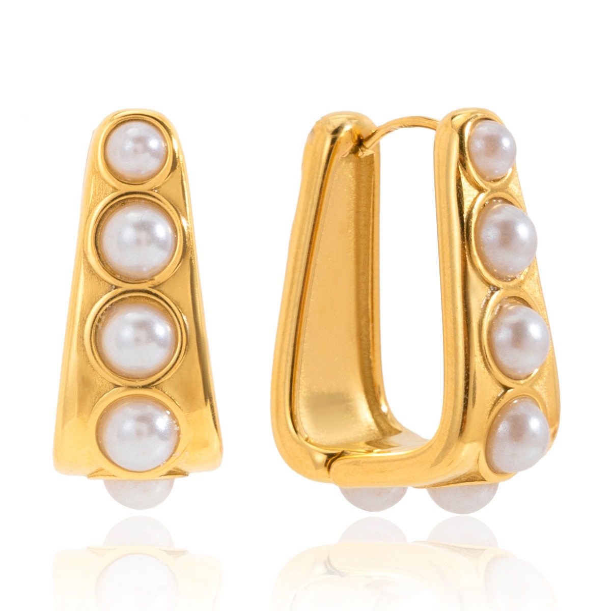 18K gold lightweight luxury earrings with embedded pearls.