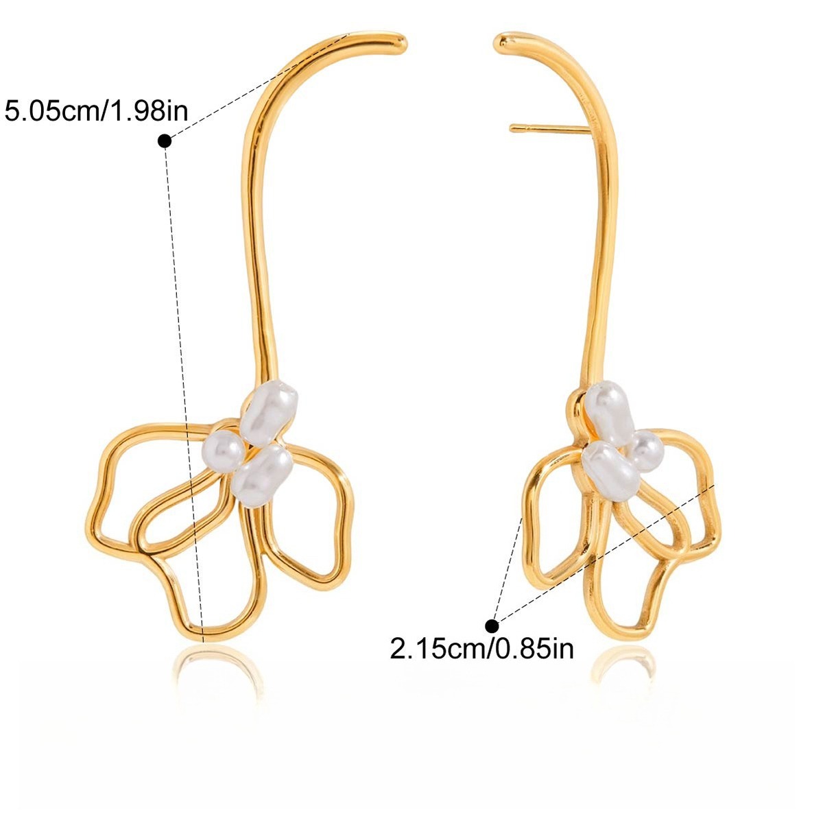 18K gold lightweight luxury high-end flower and pearl stud earrings - Image 5