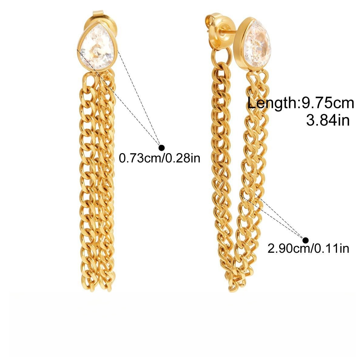 Chain tassel titanium steel zircon earrings - Image 6