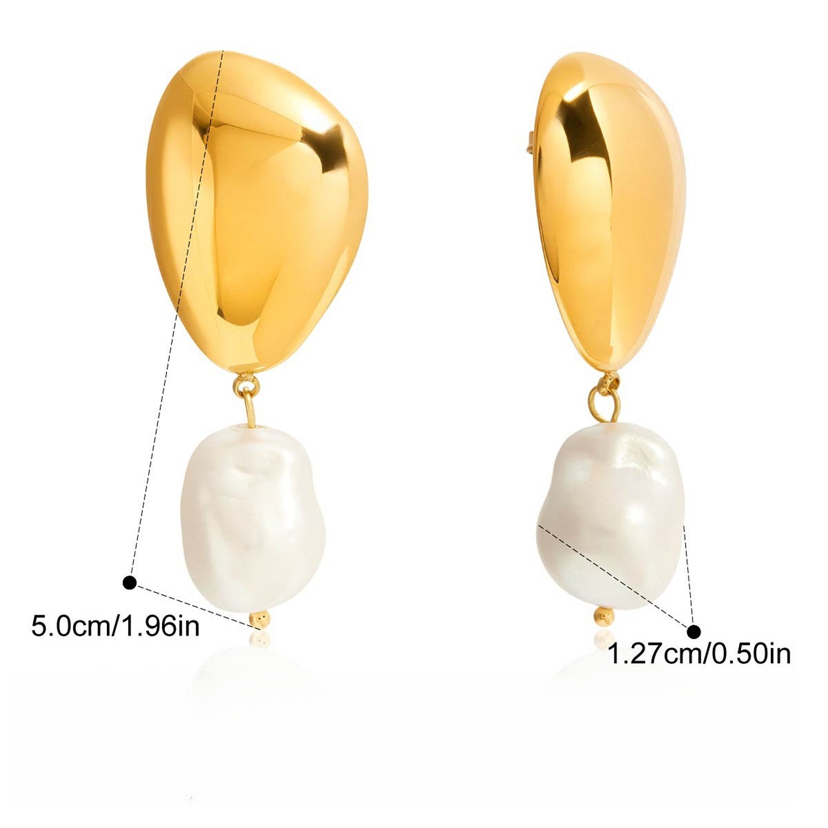 18K gold-plated pearl and titanium steel stud earrings - Image 6