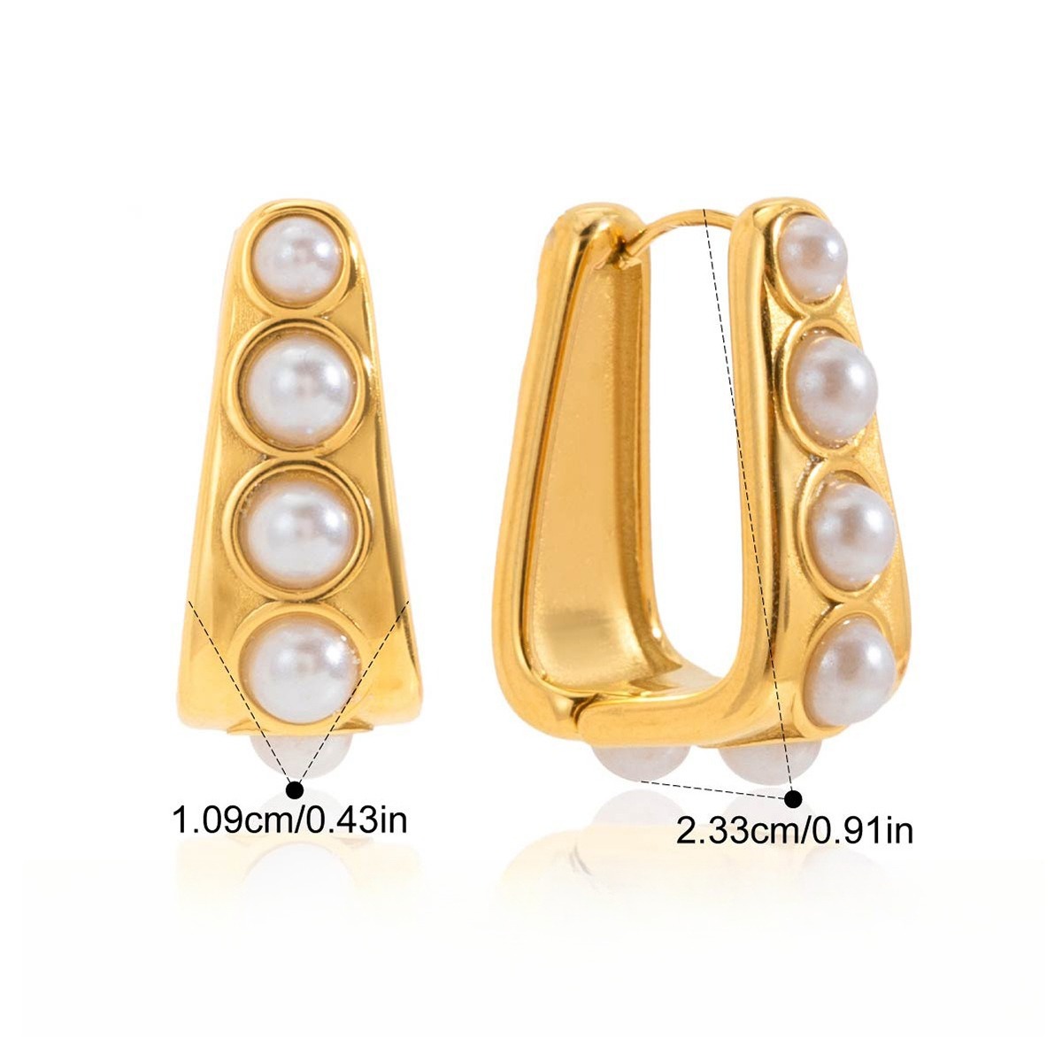 18K gold lightweight luxury earrings with embedded pearls. - Image 5