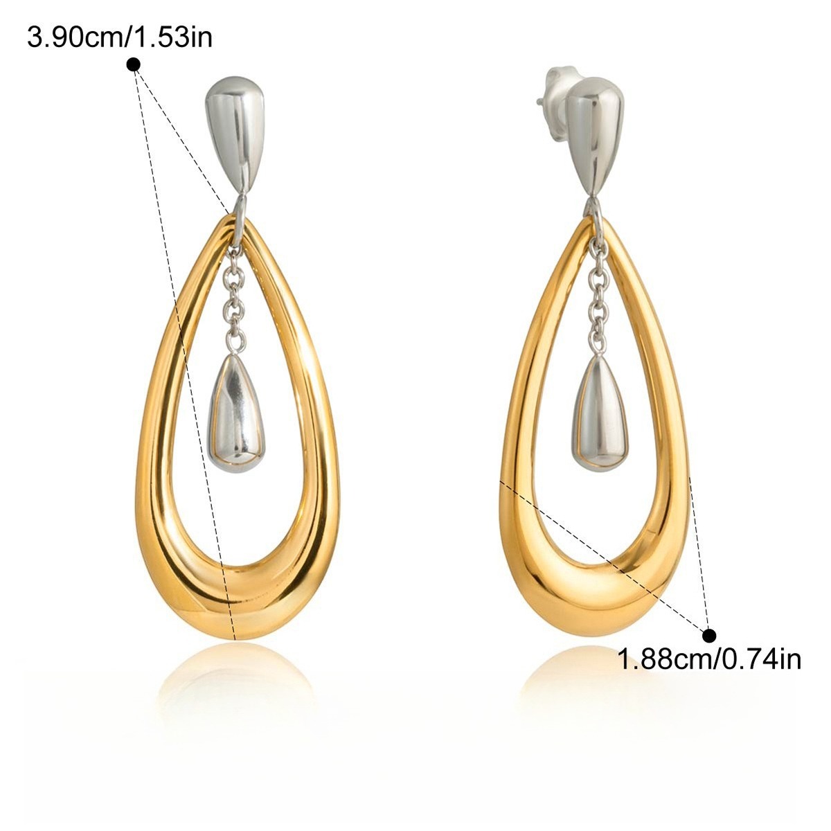 18K gold teardrop-shaped two-tone earrings - Image 6
