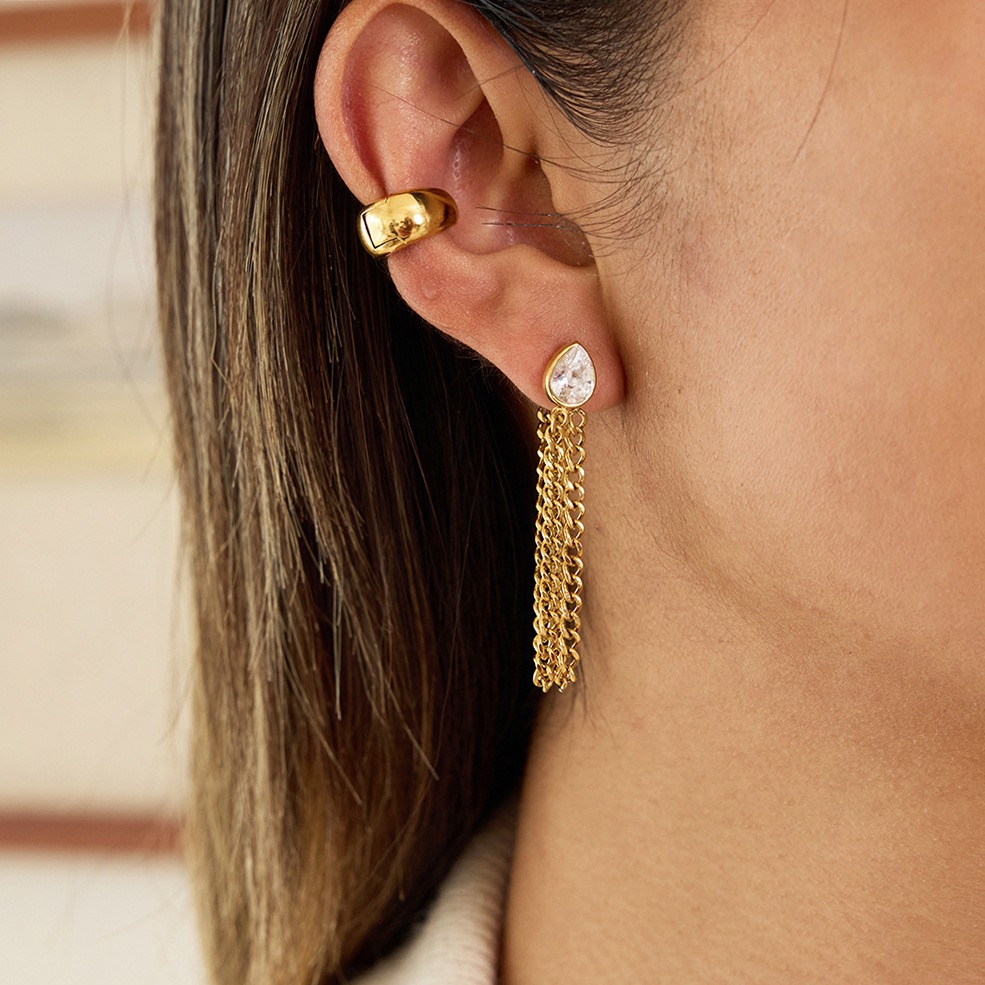 Chain tassel titanium steel zircon earrings - Image 7