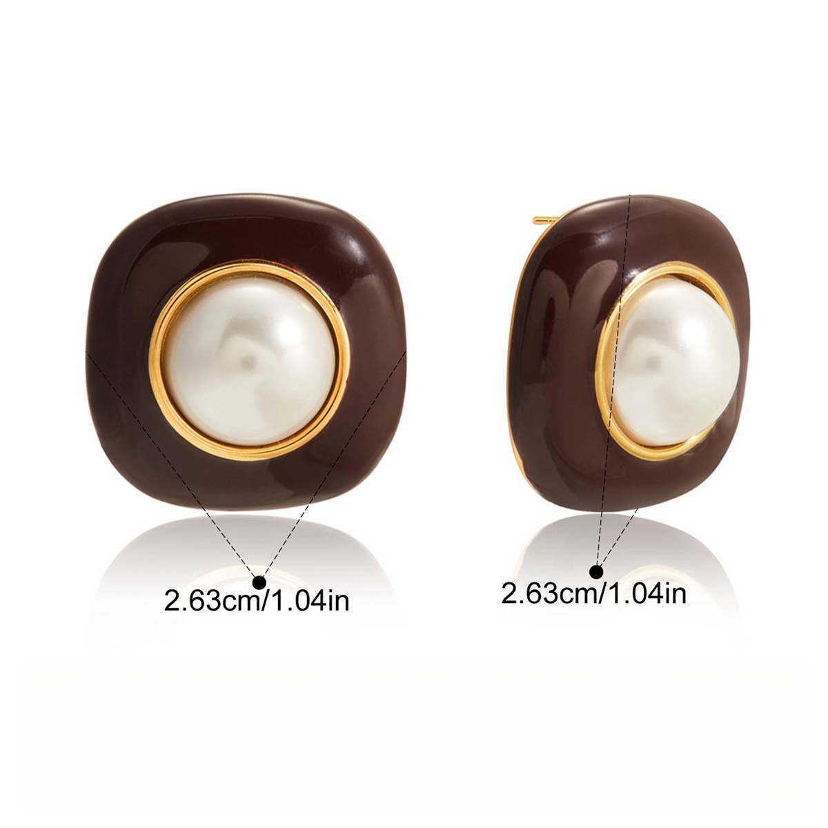 18K gold-plated titanium steel stud earrings with enamel and pearls. - Image 6