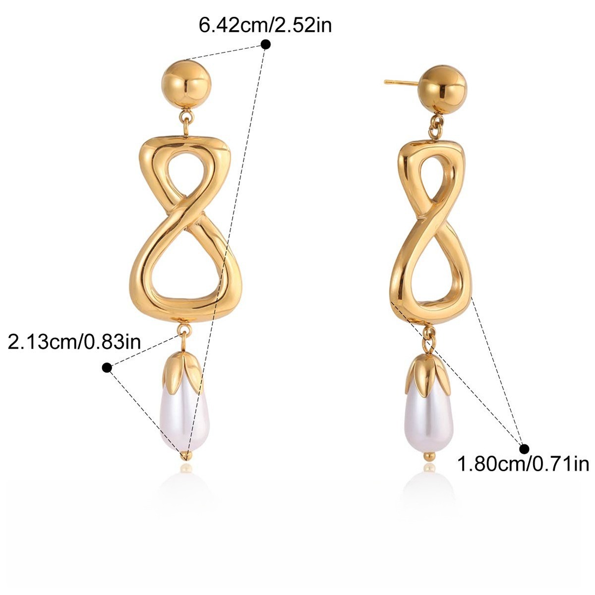 18K gold figure-eight shaped titanium steel earrings for autumn and winter. - Image 6