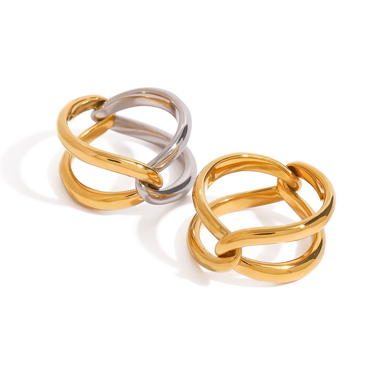 18K gold double-ring cross design simple and elegant ring - Image 2