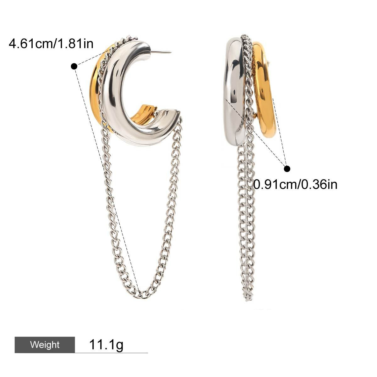 18K gold double C with chain tassel design trendy and noble earring ring set - Image 3