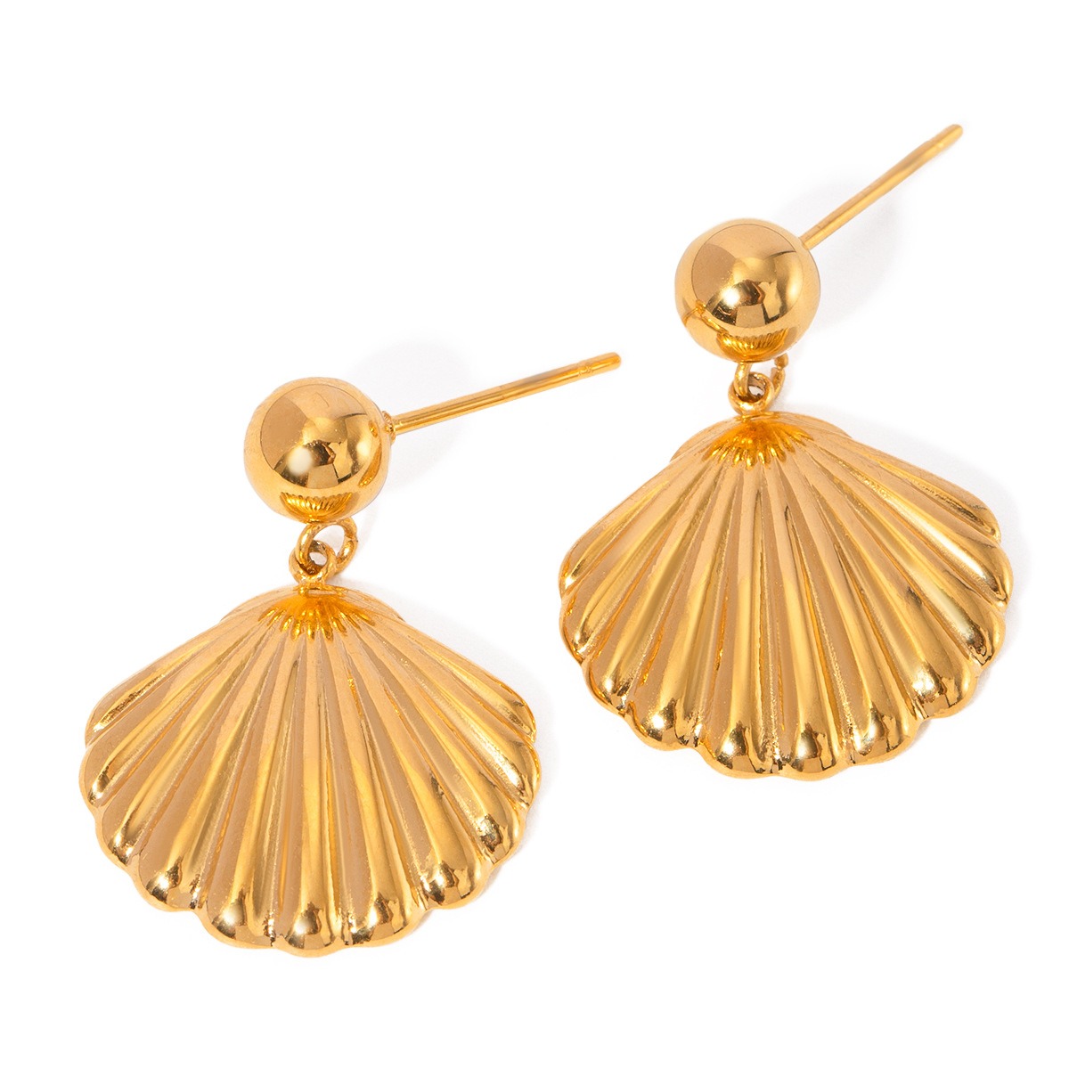 18K gold exquisite and fashionable round beads with shell high-end design earrings - Image 3