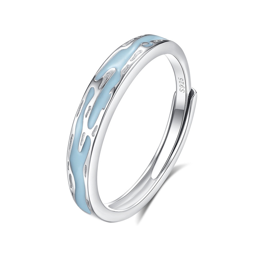 S925 sterling silver Jiangnan Misty Rain fluorescent couple ring - Image 2