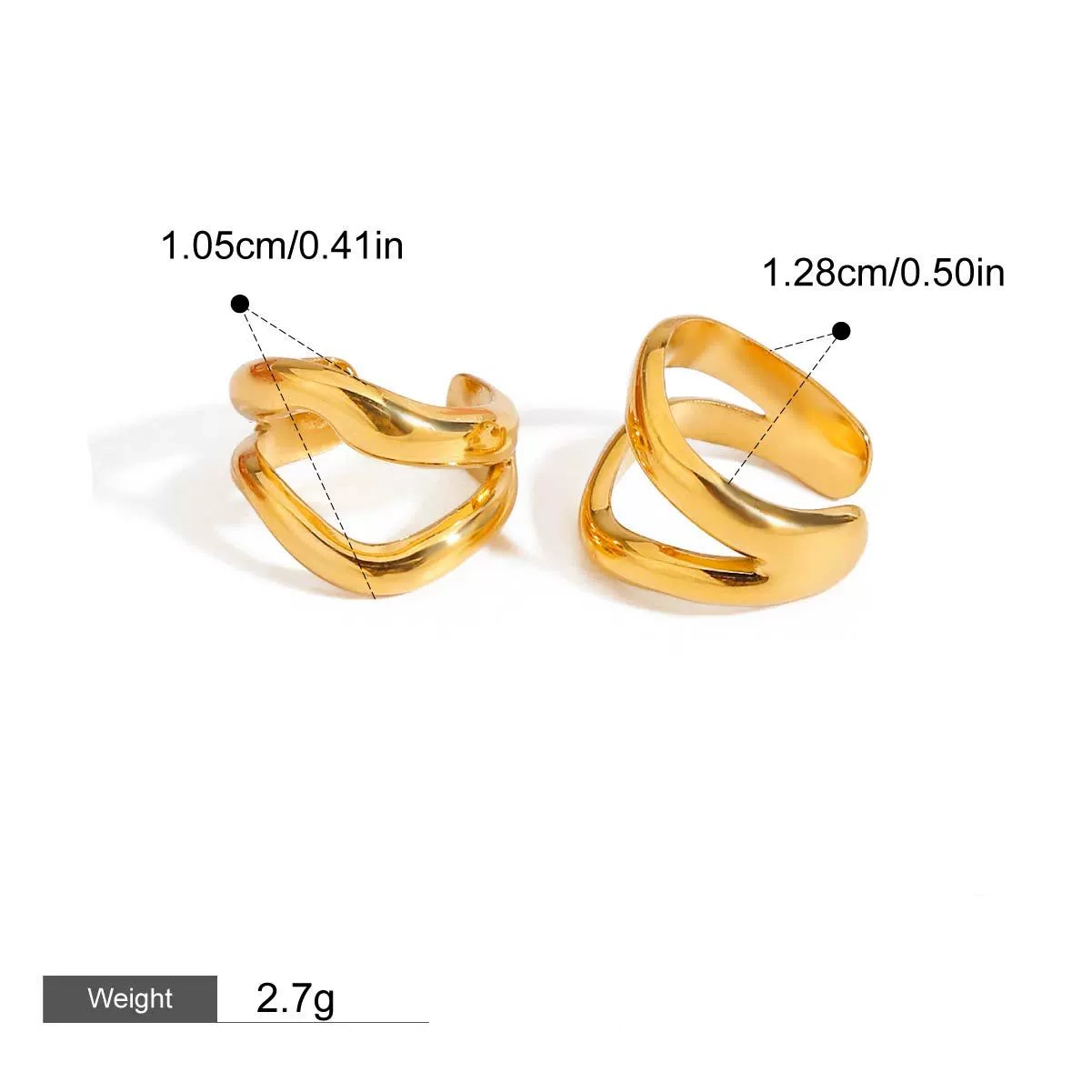 18K gold double C with chain tassel design trendy and noble earring ring set - Image 4