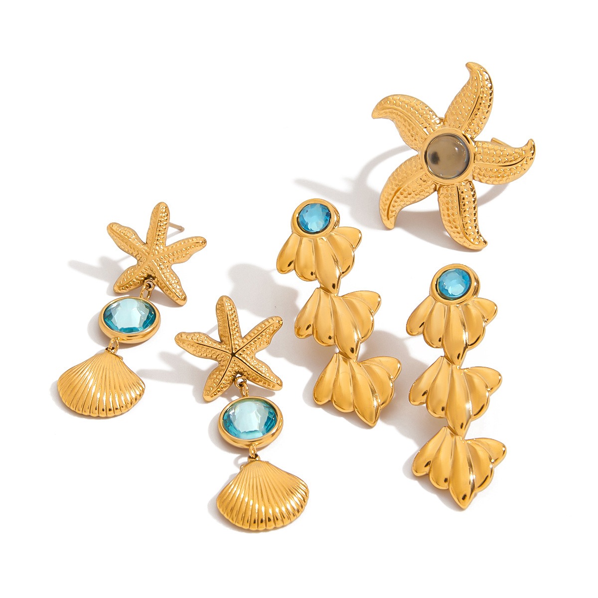 18K gold lightweight luxury earrings and rings