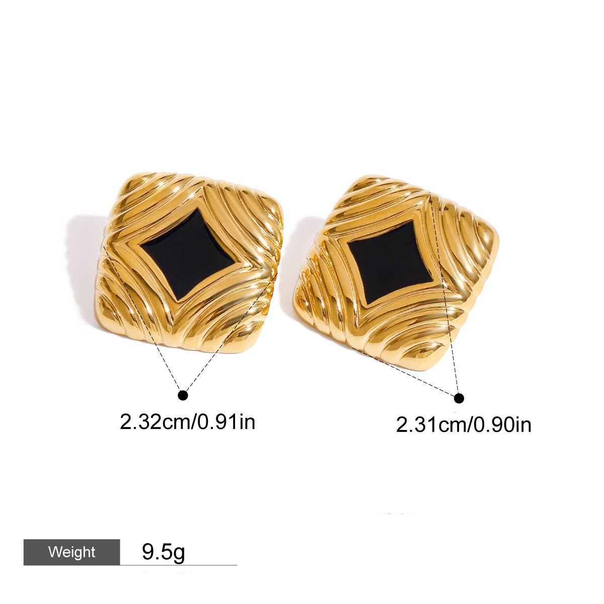 18K gold square with texture design simple and elegant earrings - Image 2