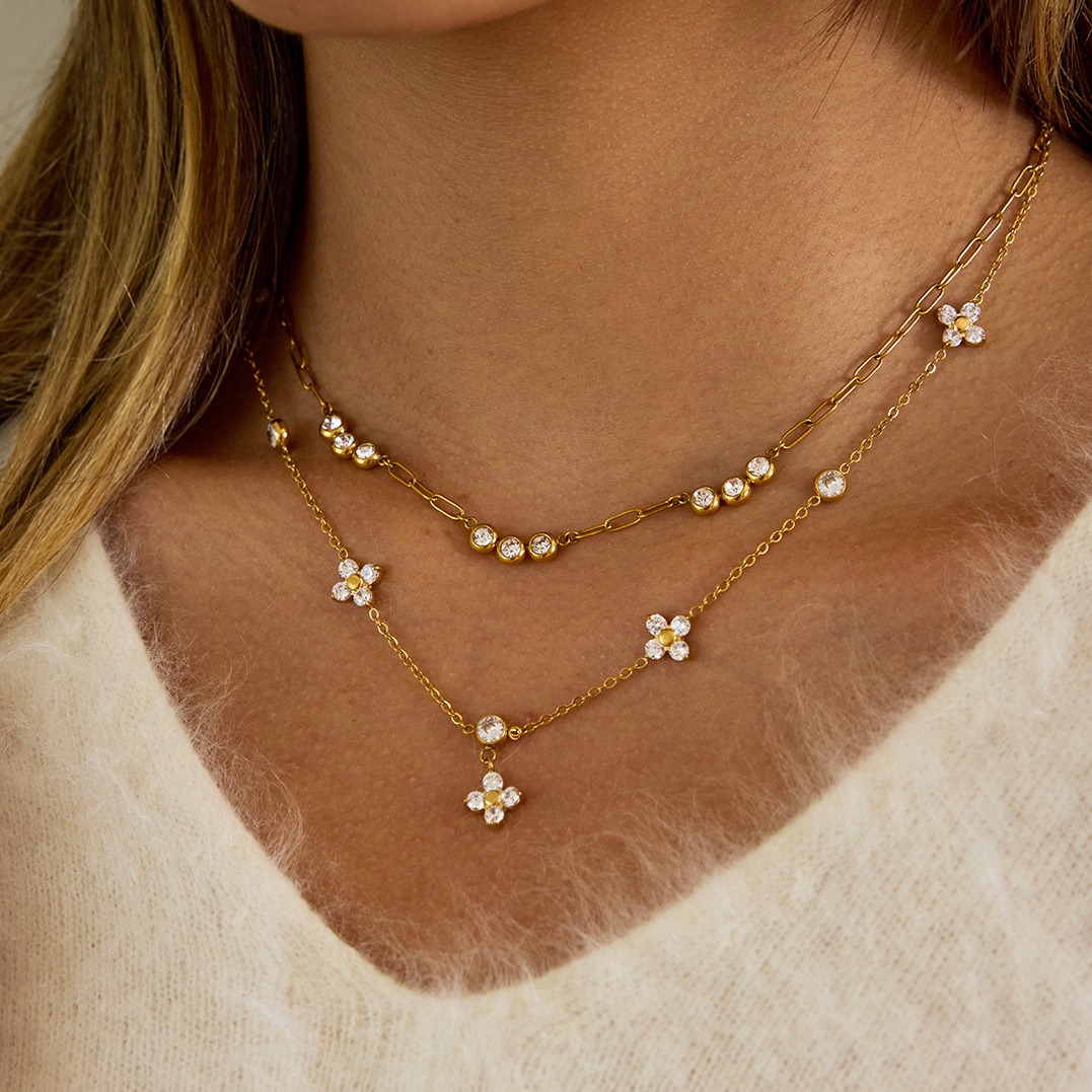 18K gold zircon four-leaf clover necklace - Image 2