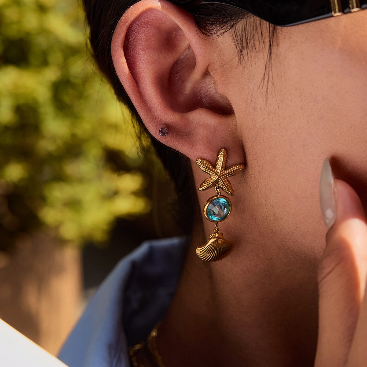 18K gold lightweight luxury earrings and rings - Image 2