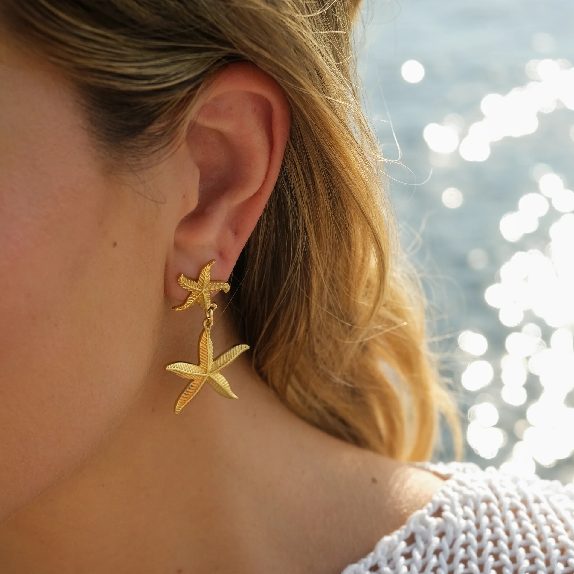 18K gold stylish personality starfish design ocean style earrings - Image 2
