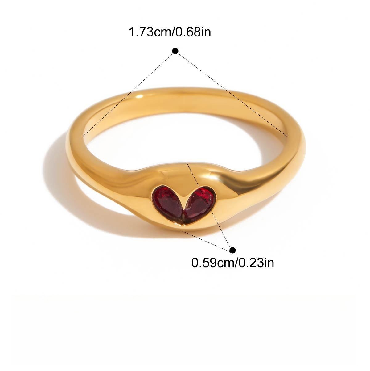 18K Gold Apple Zircon Titanium Steel Ring - Image 2