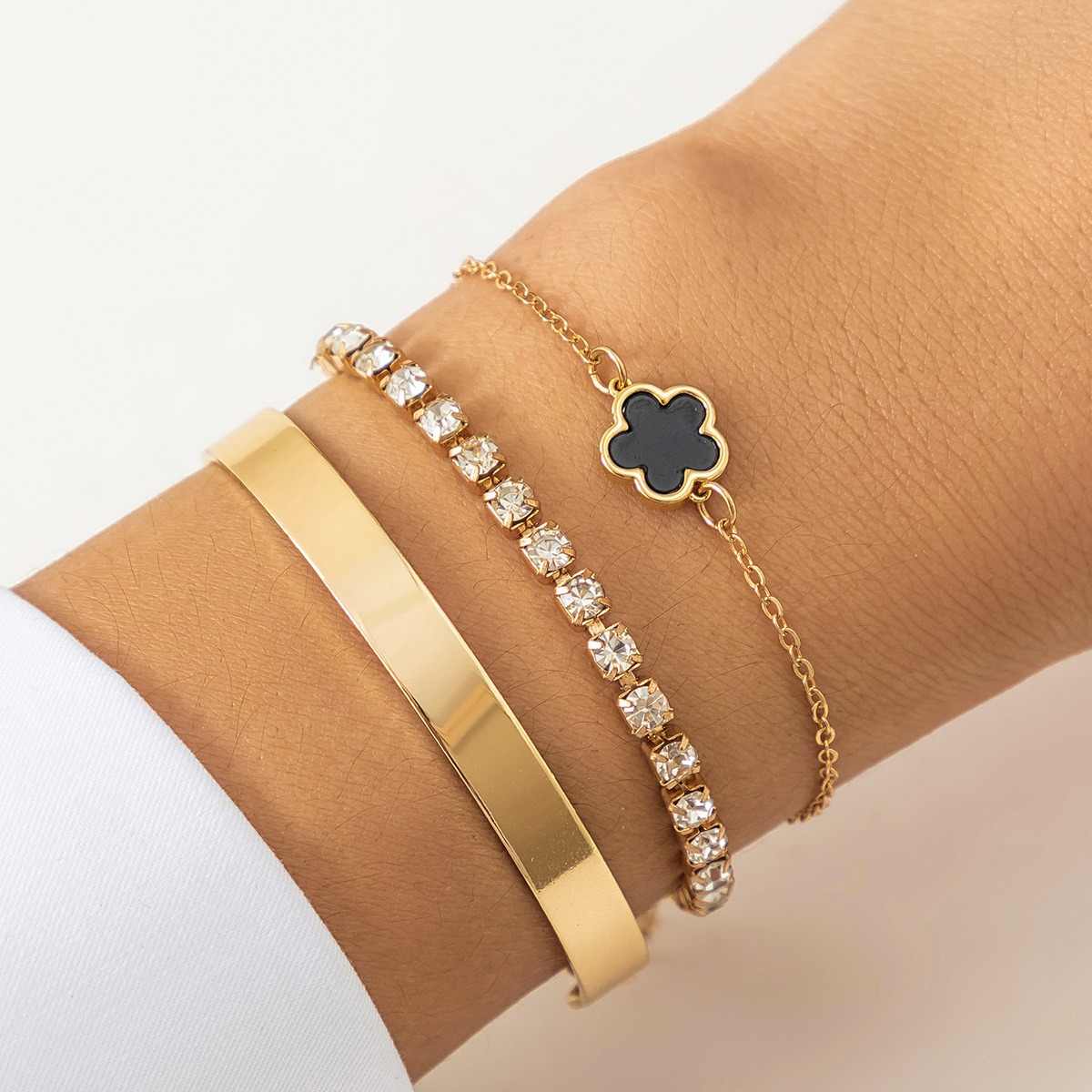Hip-Hop Punk Rhinestone Chain Clover Bracelet