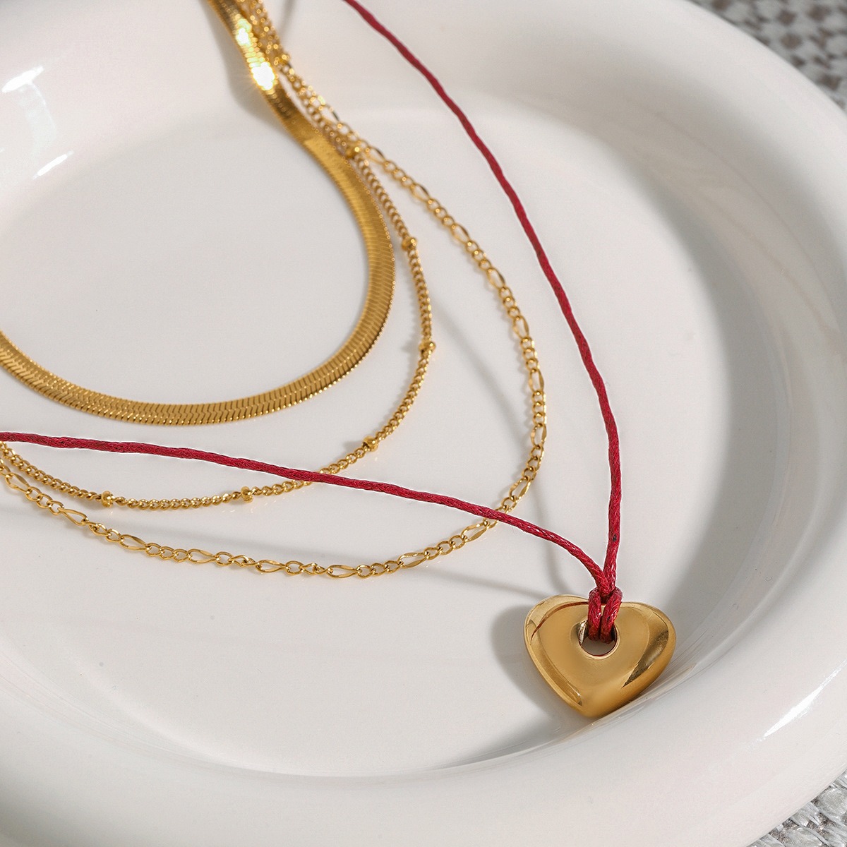 18K gold heart with multi-layer chain design trendy personality necklace - Image 2