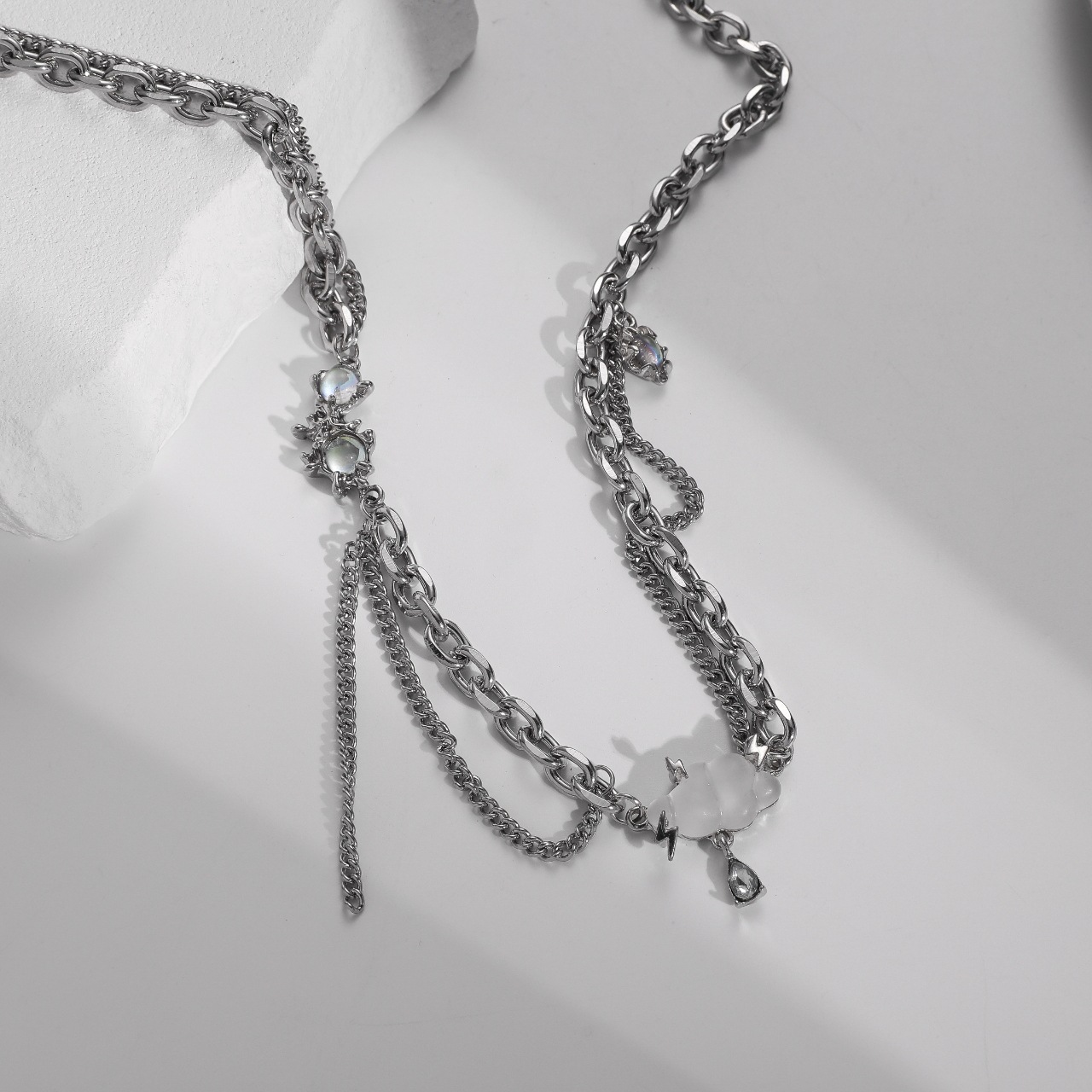 Exquisite fashion cloud pendant with moonstone tassel design versatile necklace