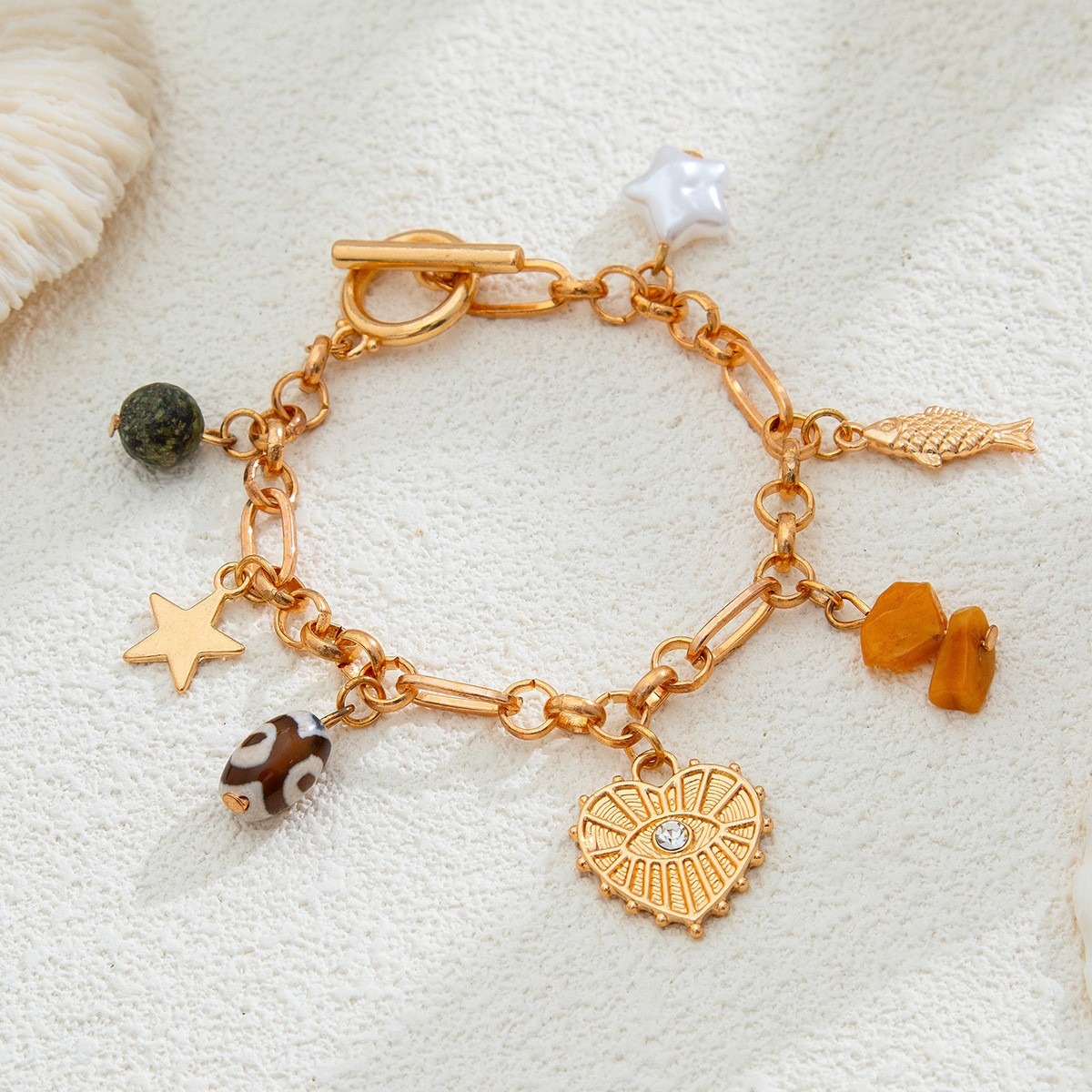 Retro elephant bull head personality niche peach heart imitation pearl shell bracelet - Image 4