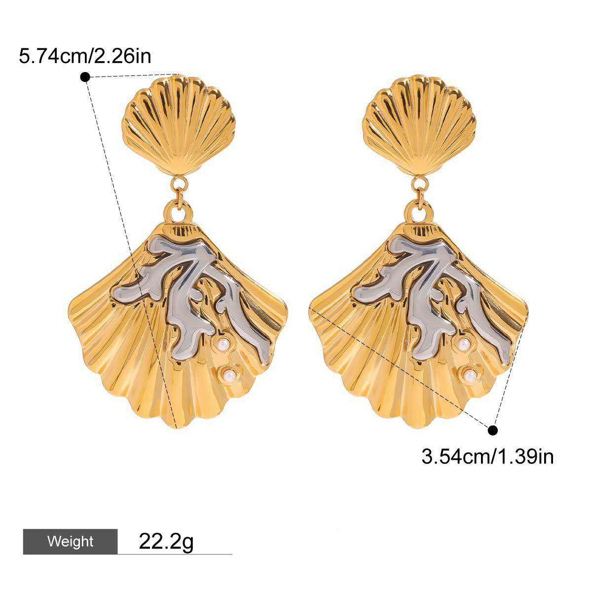 18K gold shell inlaid pearl exquisite design unique earrings - Image 4