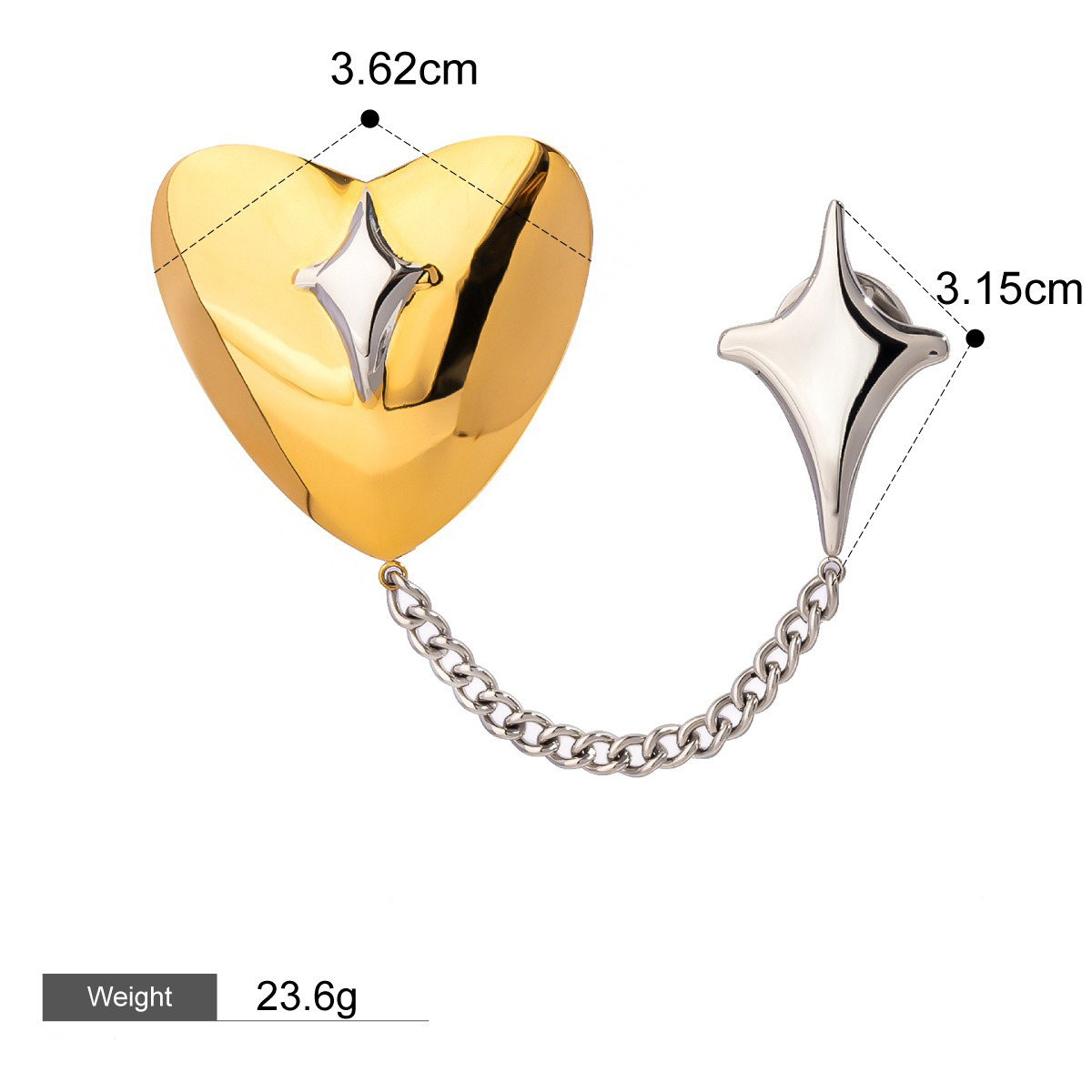 18K gold heart-shaped brooch with four-pointed star tassel design, light luxury and unique - Image 2