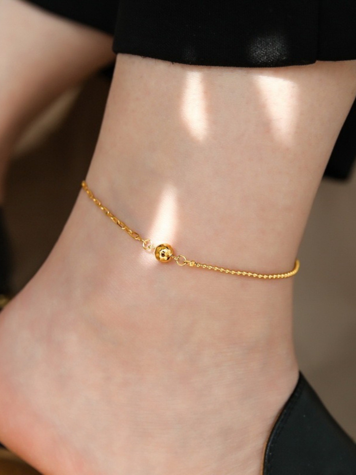 Light luxury laser bead splicing chain 18K gold anklet - Image 2
