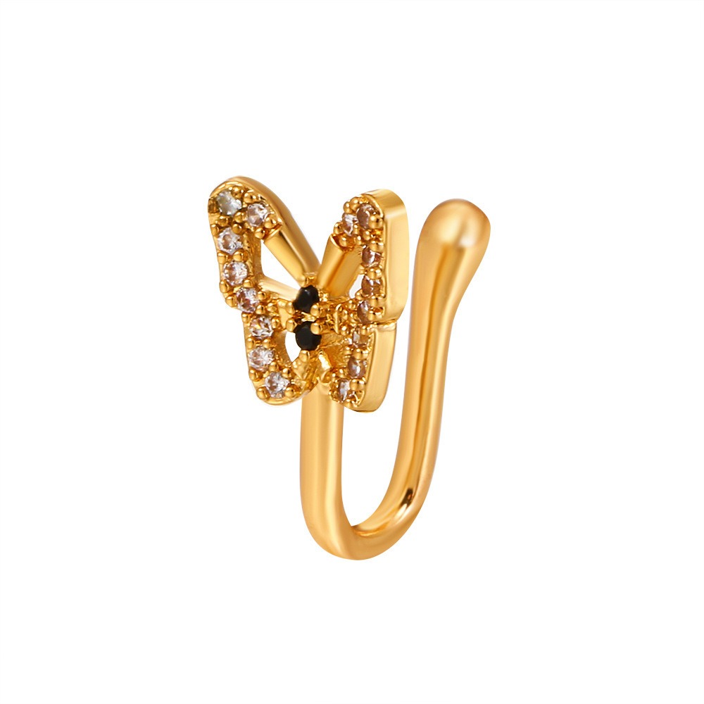 18K gold U-shaped nose ornament with butterfly inlaid gemstones, exquisite and noble design - Image 3