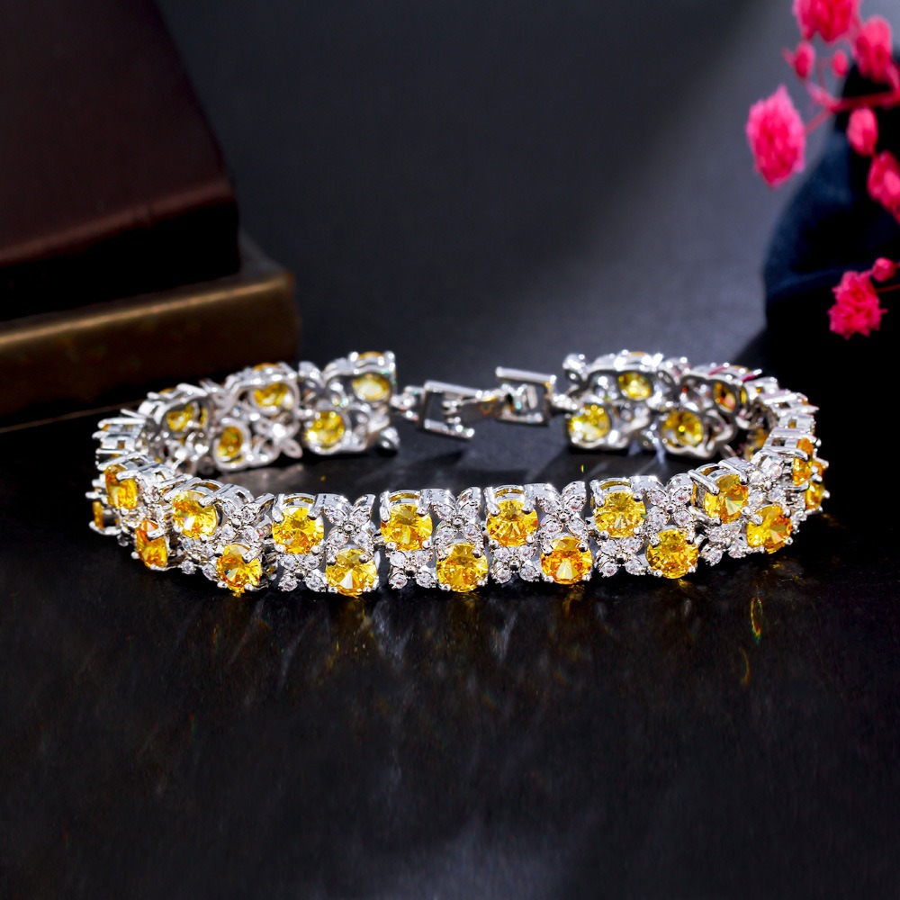 Zircon micro-inlaid gemstone and sparkling diamond-plated bracelet - Image 4