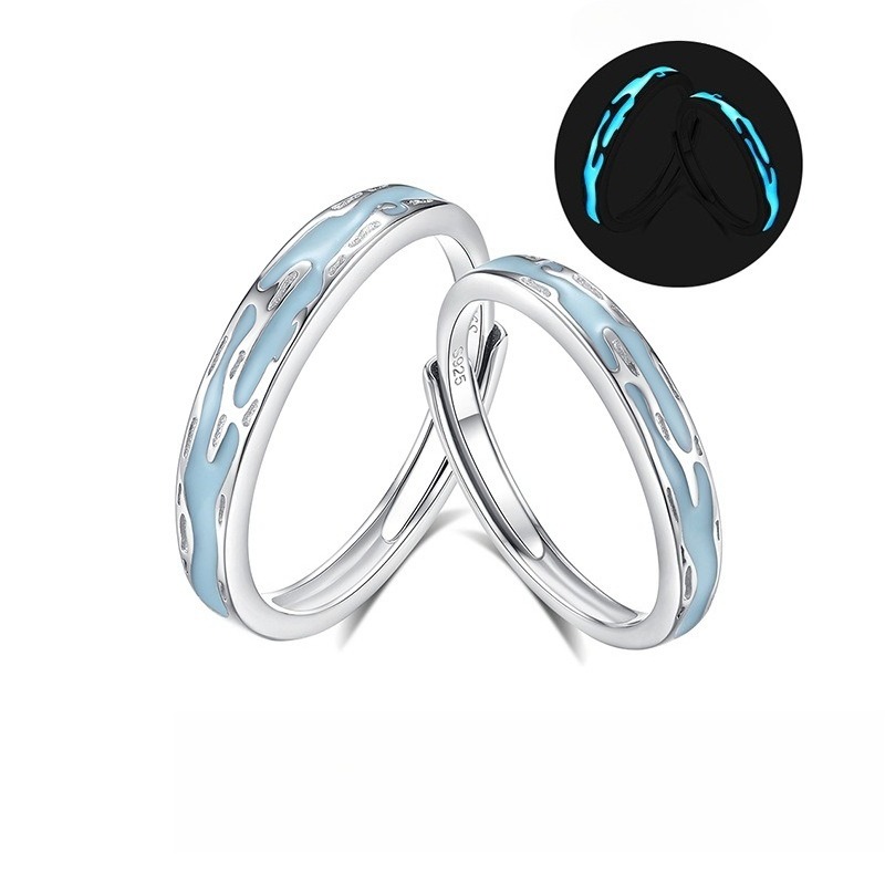 S925 sterling silver Jiangnan Misty Rain fluorescent couple ring - Image 4