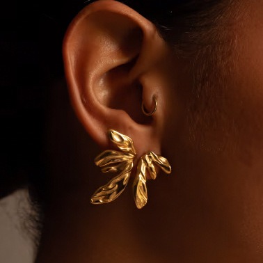 18K gold geometric wings design trendy personality earrings - Image 2