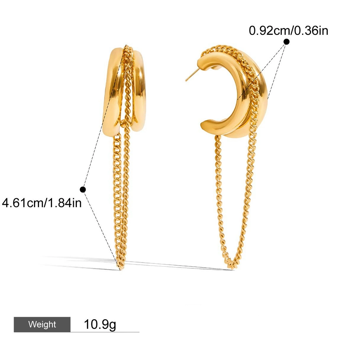 18K gold double C with chain tassel design trendy and noble earring ring set - Image 6