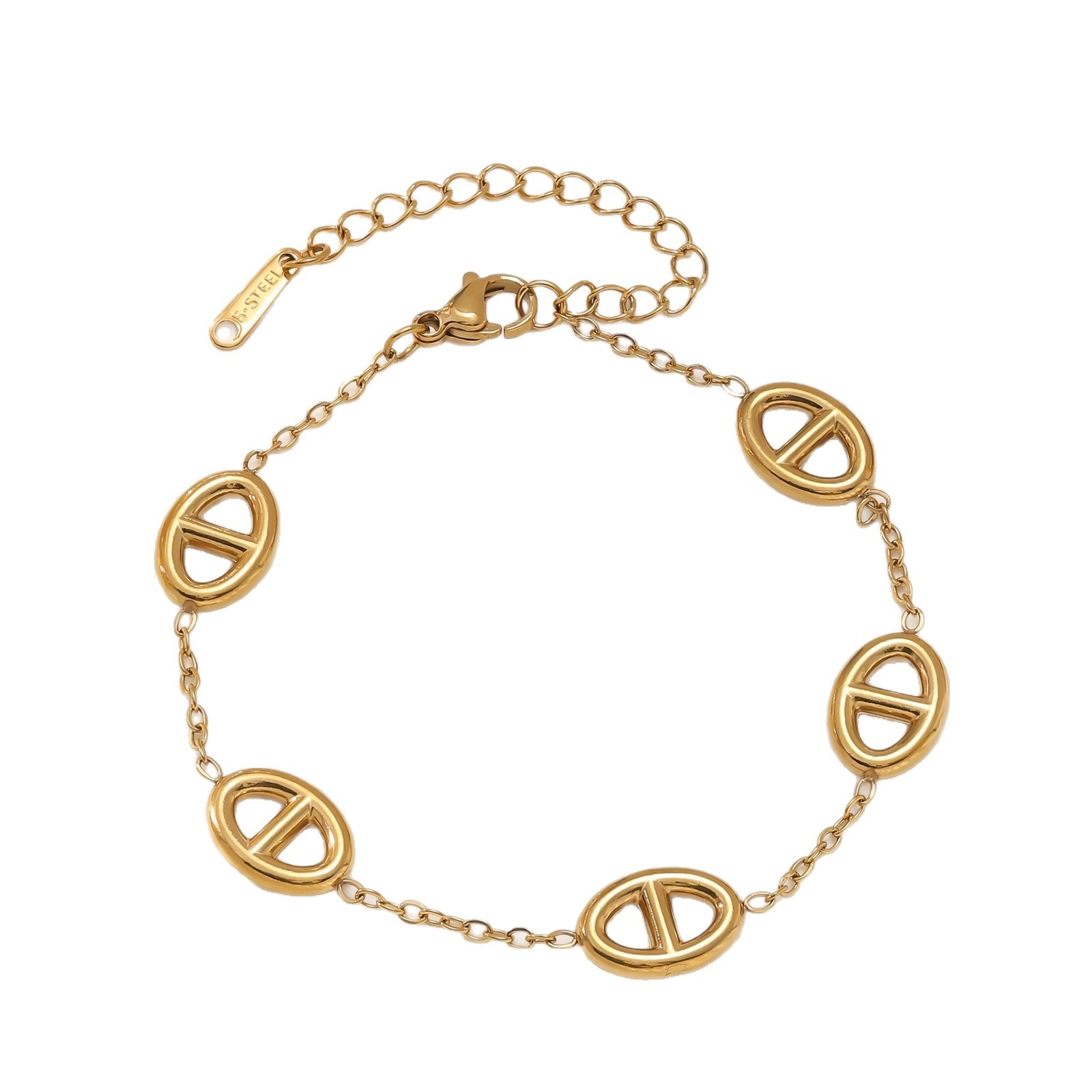 18K Gold Pig Nose Necklace and Bracelet Set