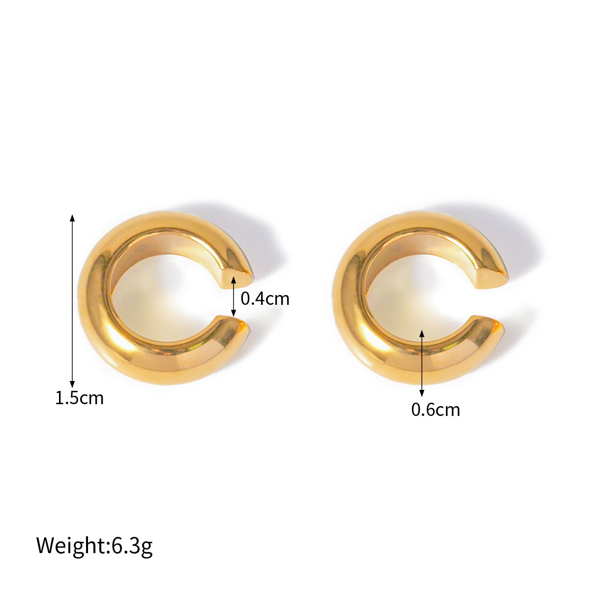 18K gold C-shaped gemstone earrings with exquisite design - Image 4