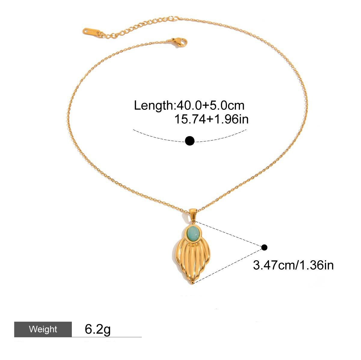 18K gold geometric inlaid gemstone with texture design classic fashion necklace - Image 3