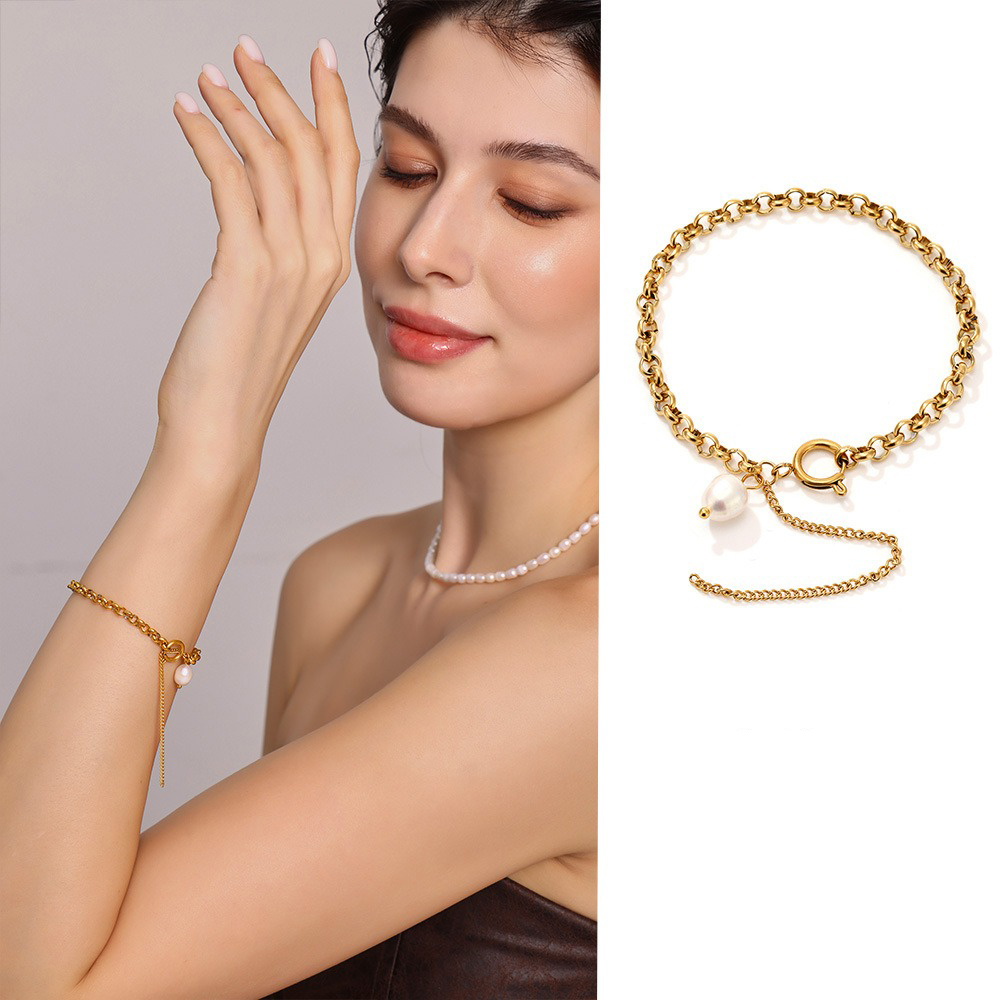 18K gold thick chain with pearl design high-end bracelet