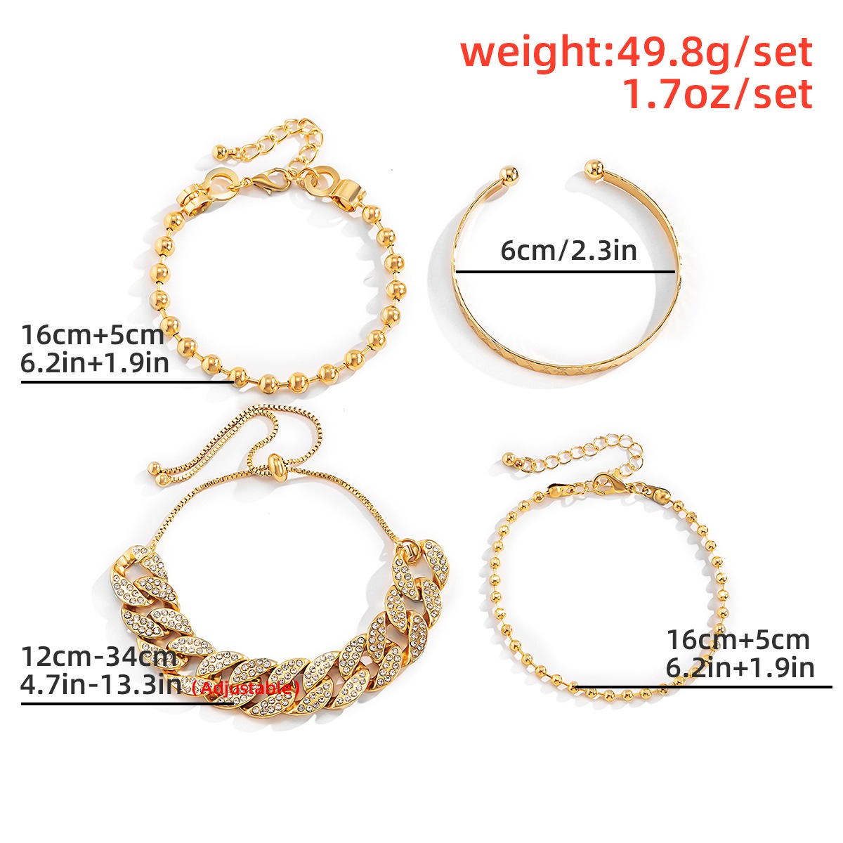 Diamond-studded Cuban buckle bracelet Hip-hop personalized round bead chain pattern bracelet set - Image 2