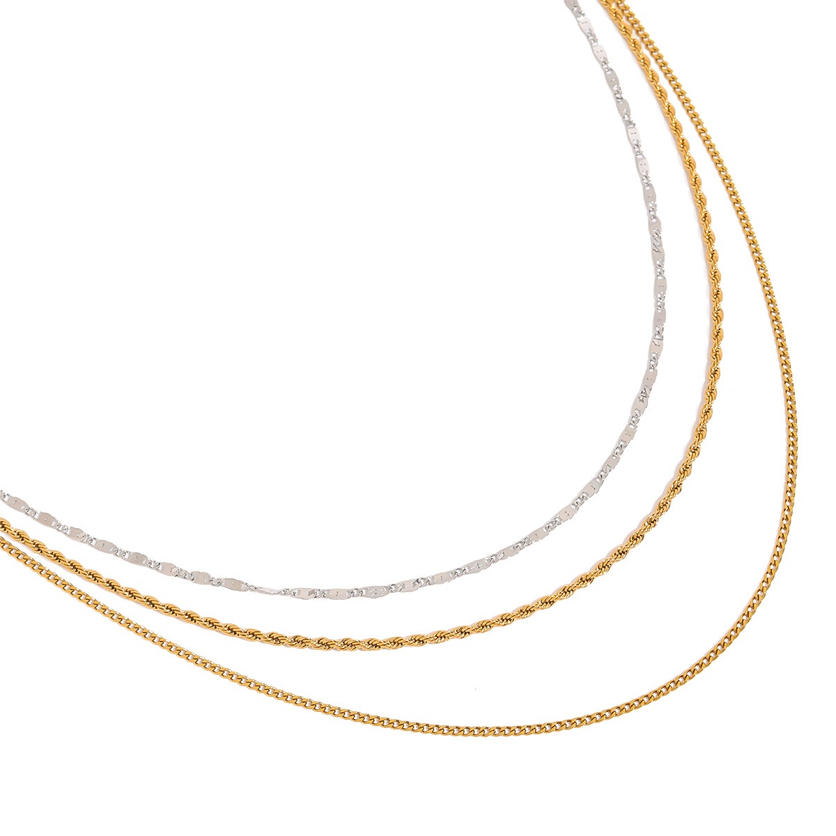18K gold three-layer chain with gold and silver color matching design, noble and elegant necklace - Image 3