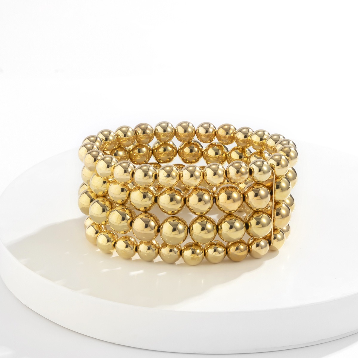 18k gold punk style exaggerated round bead chain bracelet - Image 2