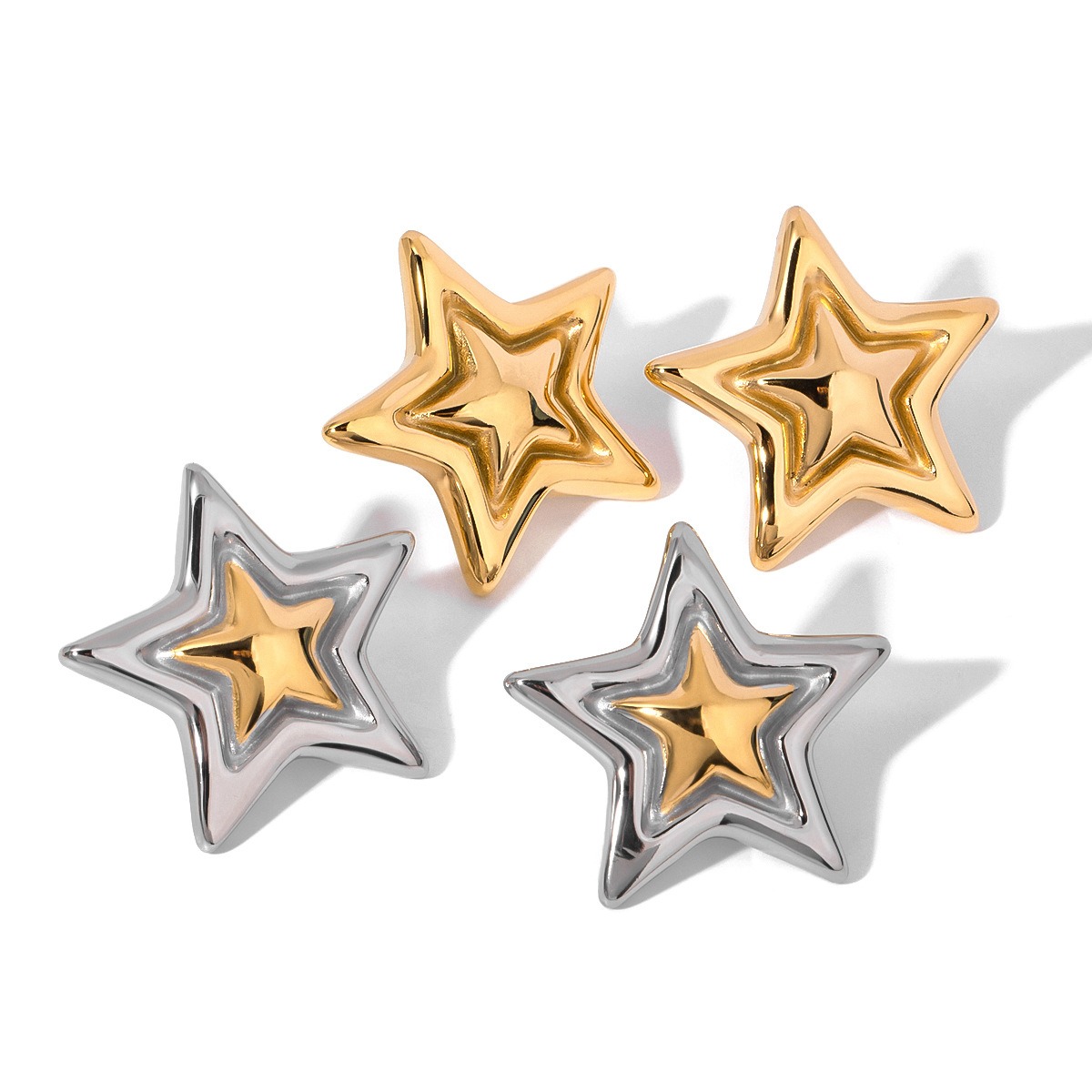 18K gold trendy personality five-pointed star with concave and convex design earrings - Image 2