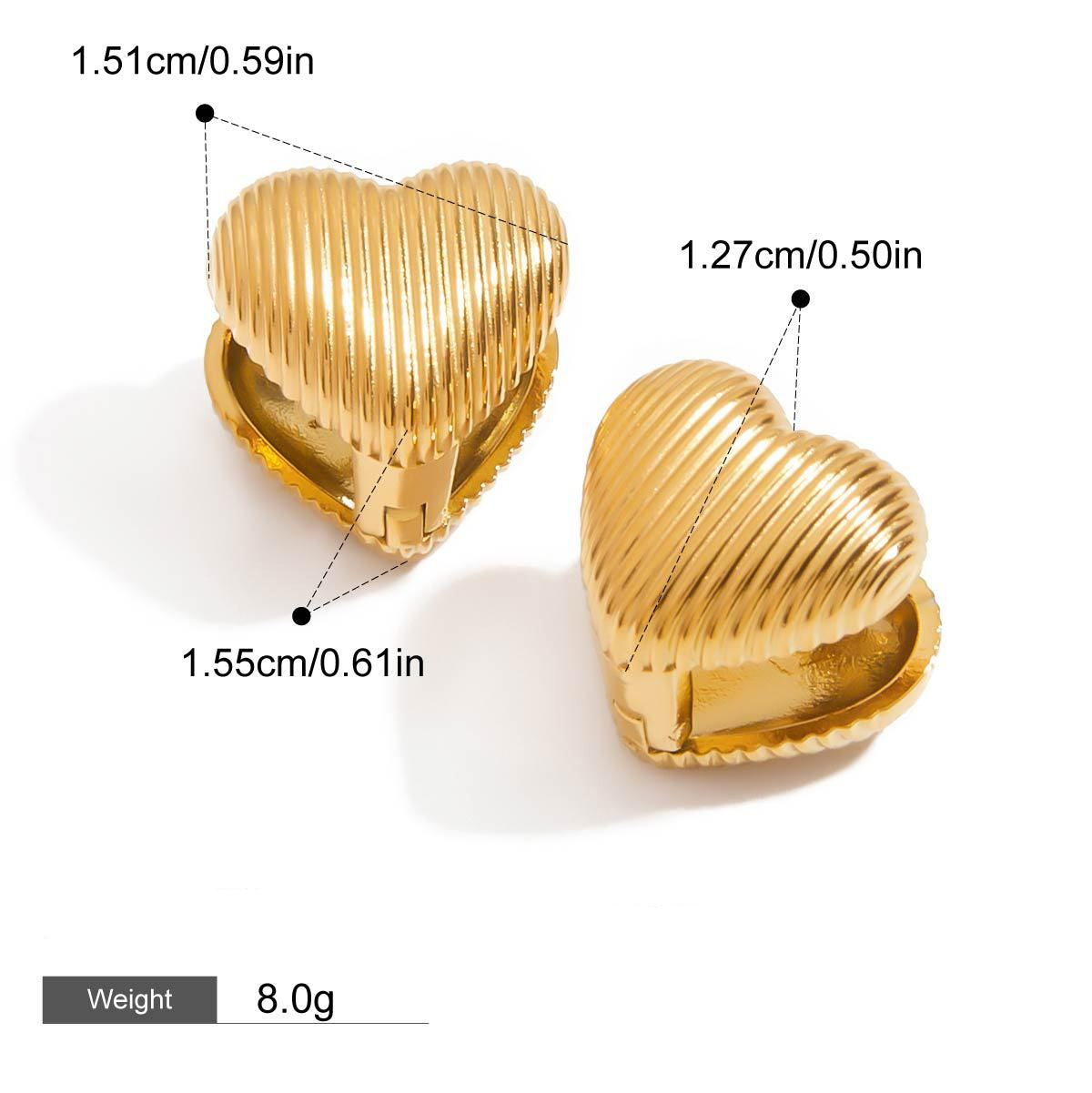 18K gold heart-shaped earrings with textured design, simple and fashionable - Image 2