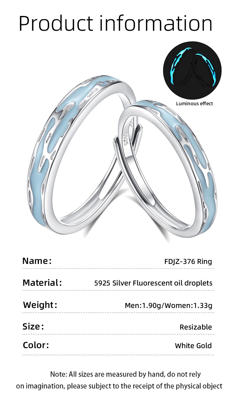S925 sterling silver Jiangnan Misty Rain fluorescent couple ring - Image 6