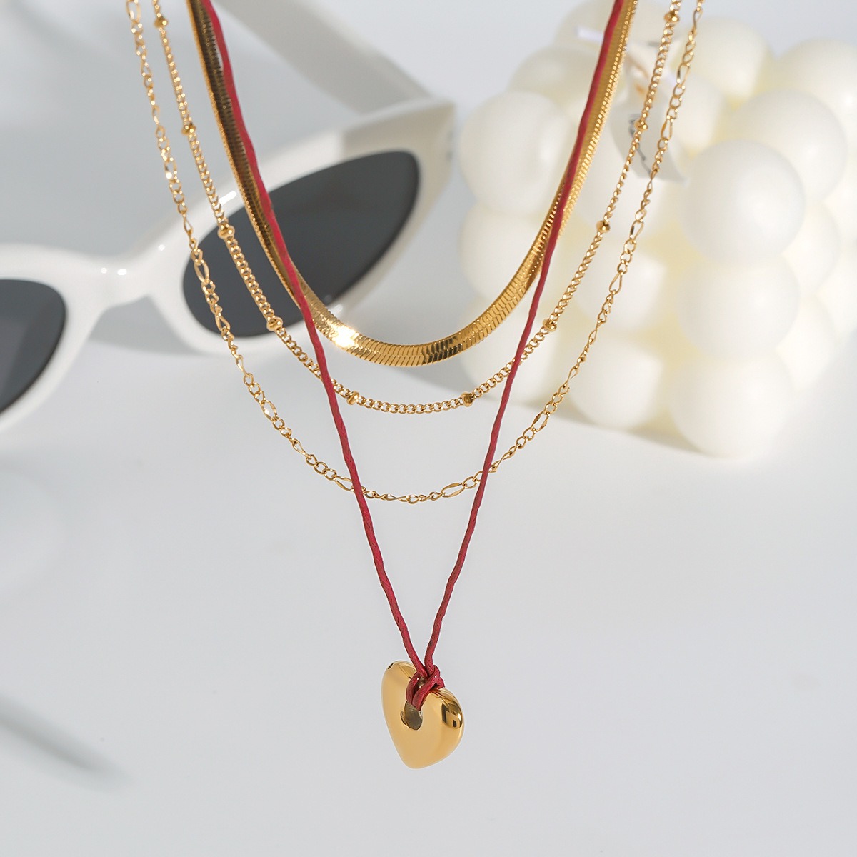18K gold heart with multi-layer chain design trendy personality necklace - Image 3